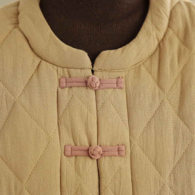 Chaqueta térmica de algodón de manga larga para mujer con bolsillos y botones de rana de invierno de Buddha Stones. - image 11