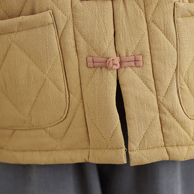 Chaqueta térmica de algodón de manga larga para mujer con bolsillos y botones de rana de invierno de Buddha Stones. - image 12