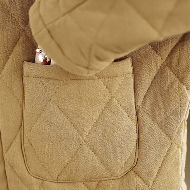 Chaqueta térmica de algodón de manga larga para mujer con bolsillos y botones de rana de invierno de Buddha Stones. - image 13