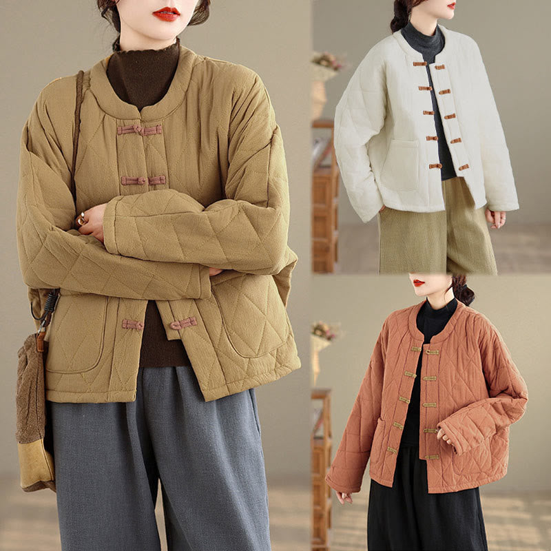 Chaqueta térmica de algodón de manga larga para mujer con bolsillos y botones de rana de invierno de Buddha Stones. - image 22