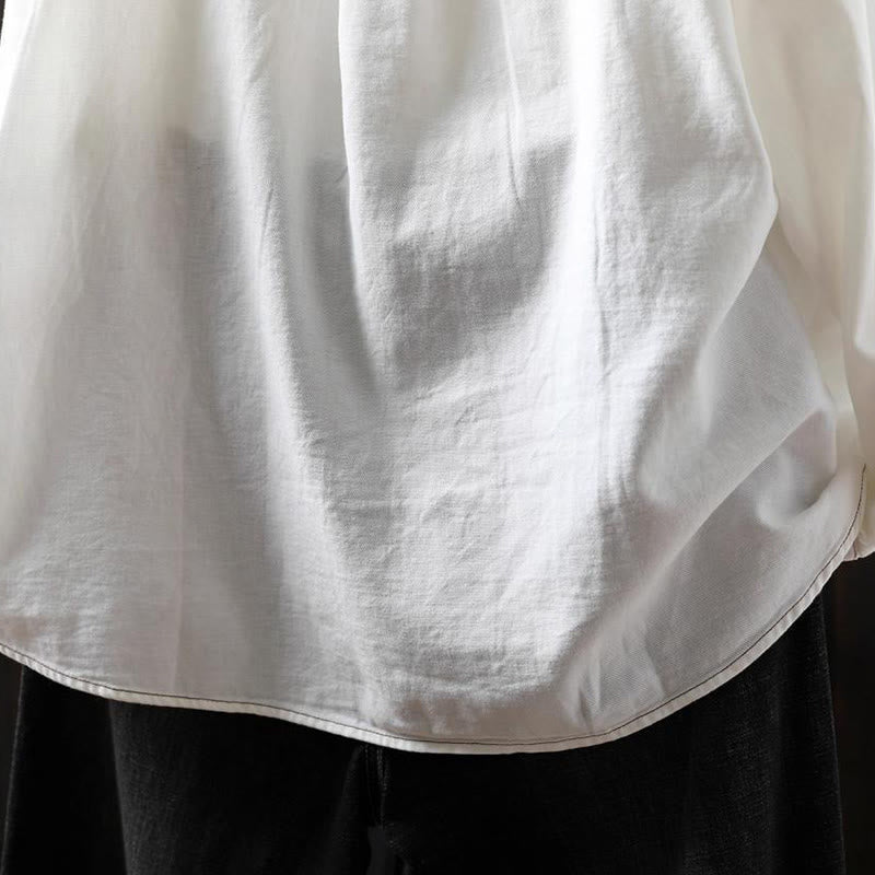 Camisa de algodón de manga larga con cuello alto para mujer, diseño con botones y bolsillos decorados con Buddha Stones en otoño - image 9