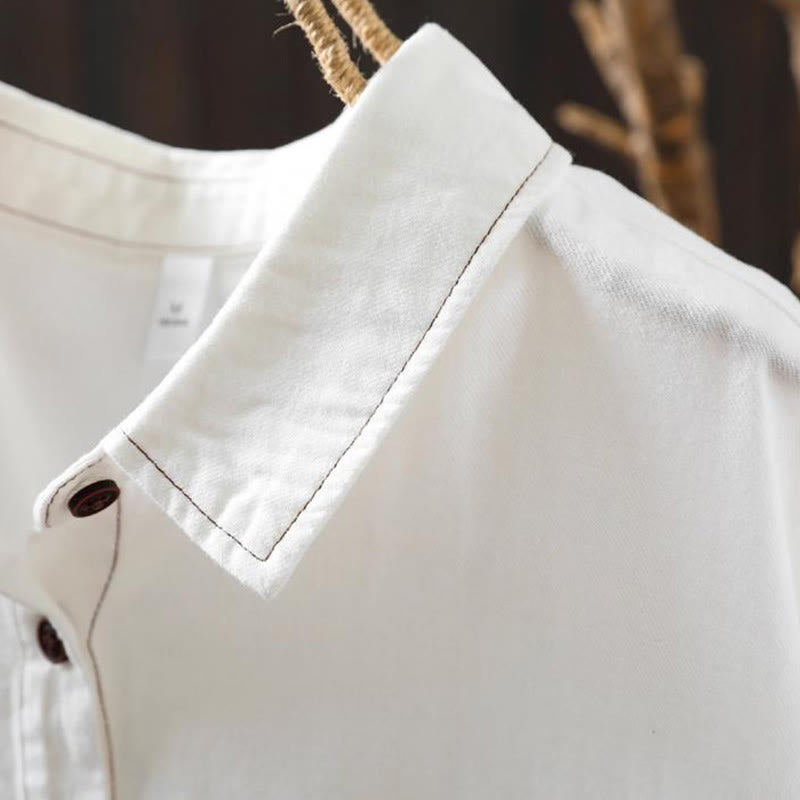 Camisa de algodón de manga larga con cuello alto para mujer, diseño con botones y bolsillos decorados con Buddha Stones en otoño - image 5