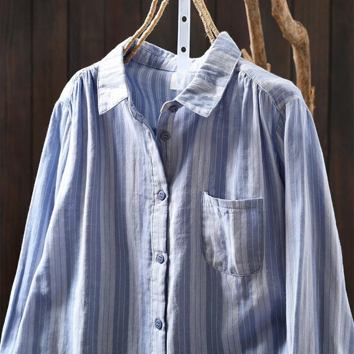 Camisa de algodón de manga larga con cuello alto y botones para mujer con Buddha Stones - image 2