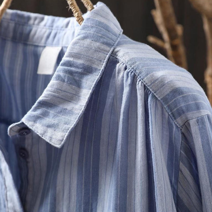 Camisa de algodón de manga larga con cuello alto y botones para mujer con Buddha Stones - image 3