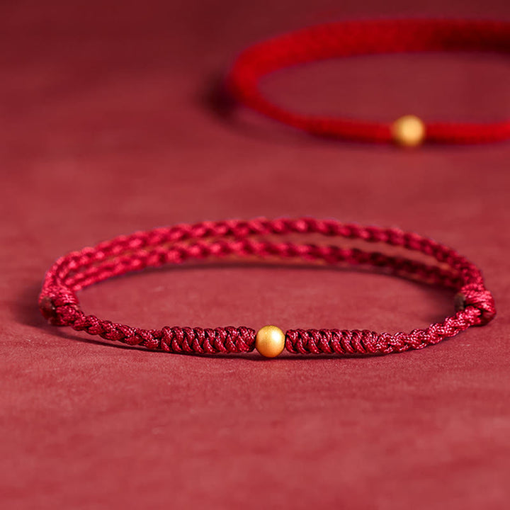 Pulsera tobillera de cuerda roja trenzada con cuentas individuales bañadas en oro y plata de ley 925 con Buddha Stones - Tobillera (circunferencia 18-30cm) - Rojo oscuro - image 0