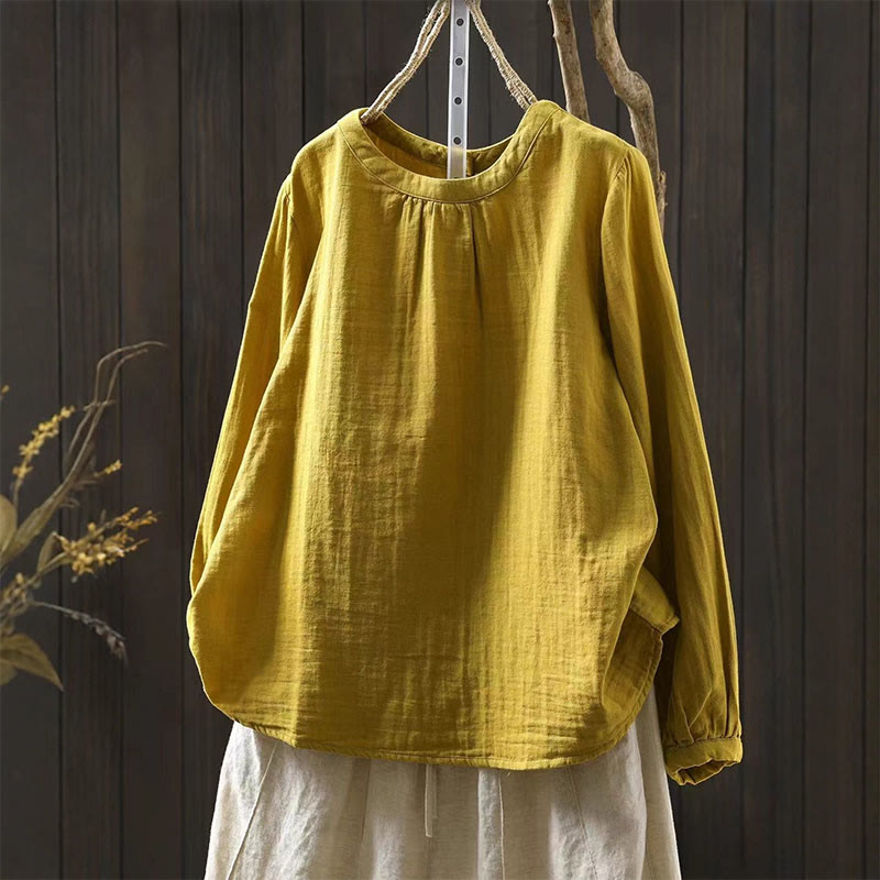Camisa de algodón de manga larga para mujer con cuello redondo y botones en la espalda con estampado de Buddha Stones Fall - Amarillo - US6, UK/AU10, EU38 (L) - image 9