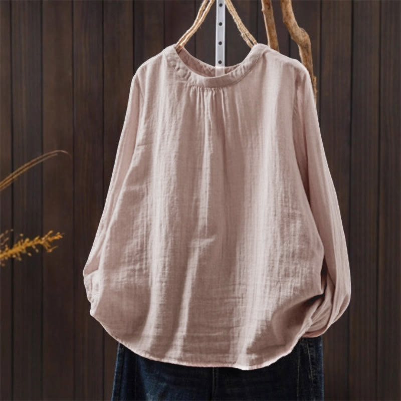 Camisa de algodón de manga larga para mujer con cuello redondo y botones en la espalda con estampado de Buddha Stones Fall - Rosa - US6, UK/AU10, EU38 (L) - image 0