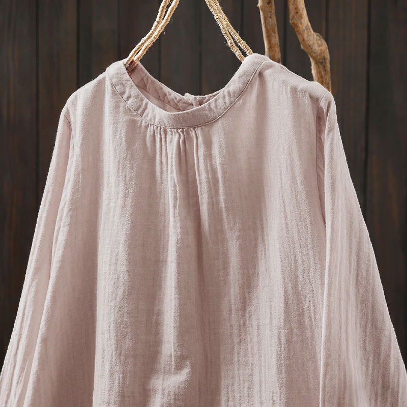 Camisa de algodón de manga larga para mujer con cuello redondo y botones en la espalda con estampado de Buddha Stones Fall - image 3