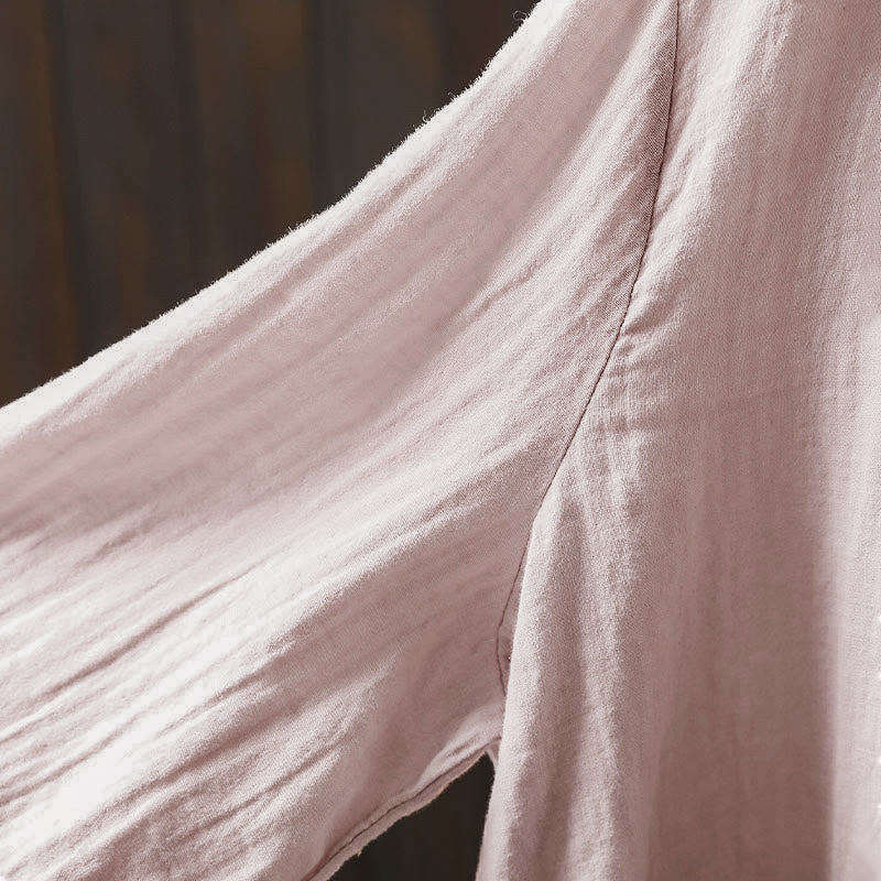 Camisa de algodón de manga larga para mujer con cuello redondo y botones en la espalda con estampado de Buddha Stones Fall - image 6