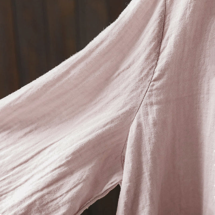 Camisa de algodón de manga larga para mujer con cuello redondo y botones en la espalda con estampado de Buddha Stones Fall - image 6