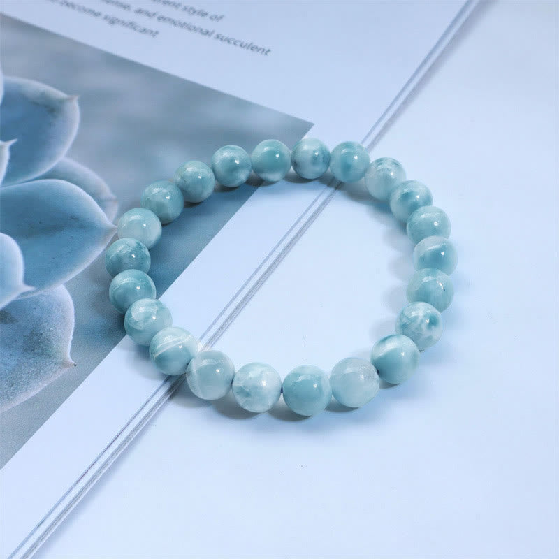 Pulsera de confianza de sabiduría de Larimar natural con Buddha Stones - Grado B - 14 mm (circunferencia de la muñeca 14-16 cm) - image 10
