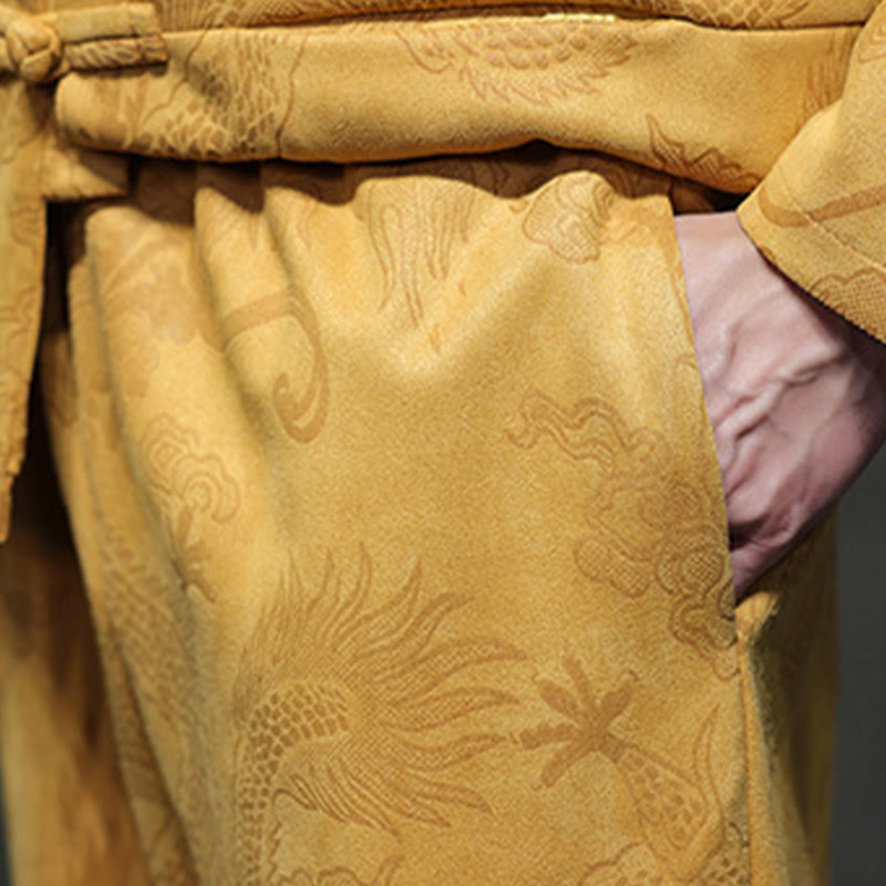 Conjunto de 2 piezas de traje Tang para hombre con diseño de Buddha Stones, dragón de primavera, nubes de bambú, chaqueta de manga larga de algodón con botones de rana y pantalones con bolsillos. - image 19