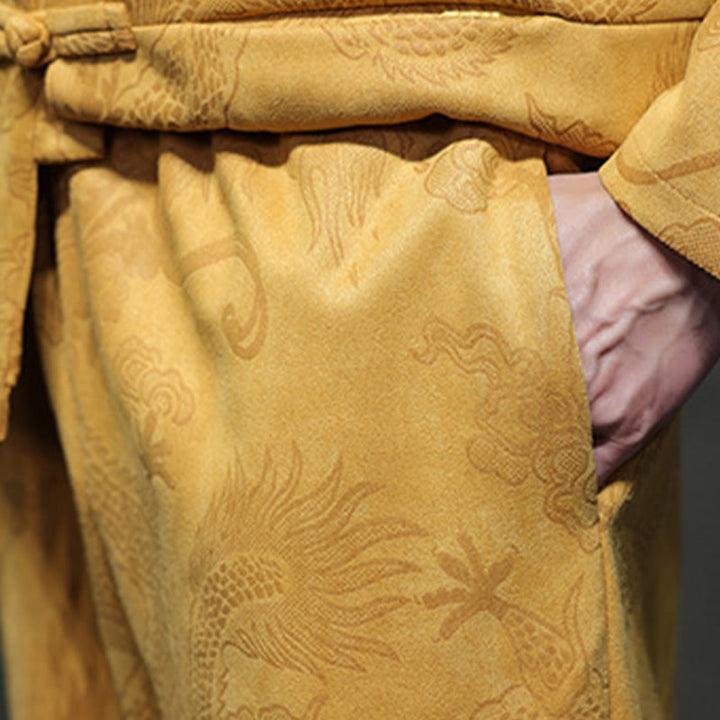 Conjunto de 2 piezas de traje Tang para hombre con diseño de Buddha Stones, dragón de primavera, nubes de bambú, chaqueta de manga larga de algodón con botones de rana y pantalones con bolsillos. - image 19