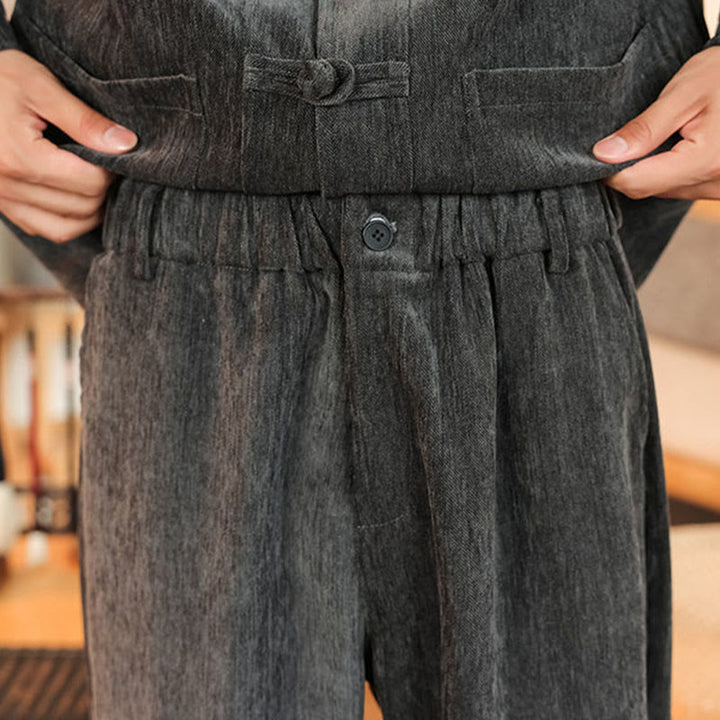 Conjunto de 2 Buddha Stones de traje Tang de invierno grueso para hombre, de pana de algodón con botones de rana, chaqueta y pantalones de manga larga con bolsillos. - image 20