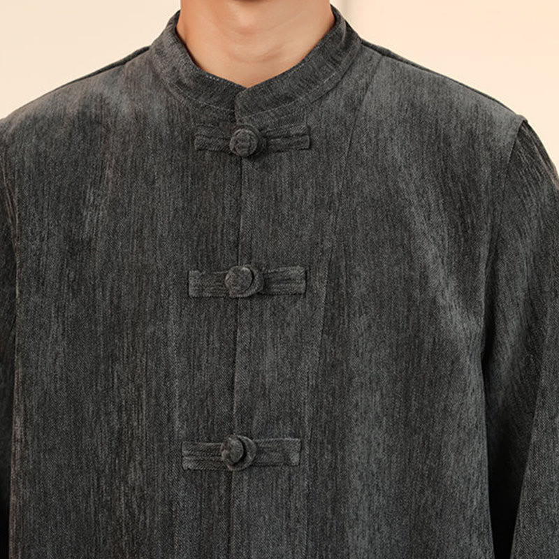 Conjunto de 2 Buddha Stones de traje Tang de invierno grueso para hombre, de pana de algodón con botones de rana, chaqueta y pantalones de manga larga con bolsillos. - image 19