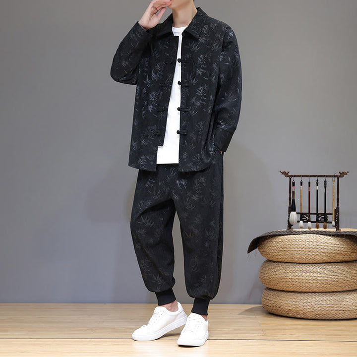 Conjunto de 2 Buddha Stones de traje Tang de bambú grueso de invierno para hombre, de pana de algodón con botones de rana, chaqueta de manga larga y pantalones con bolsillos. - Negro - US/UK/AU46, EU56 (5XL) - image 22