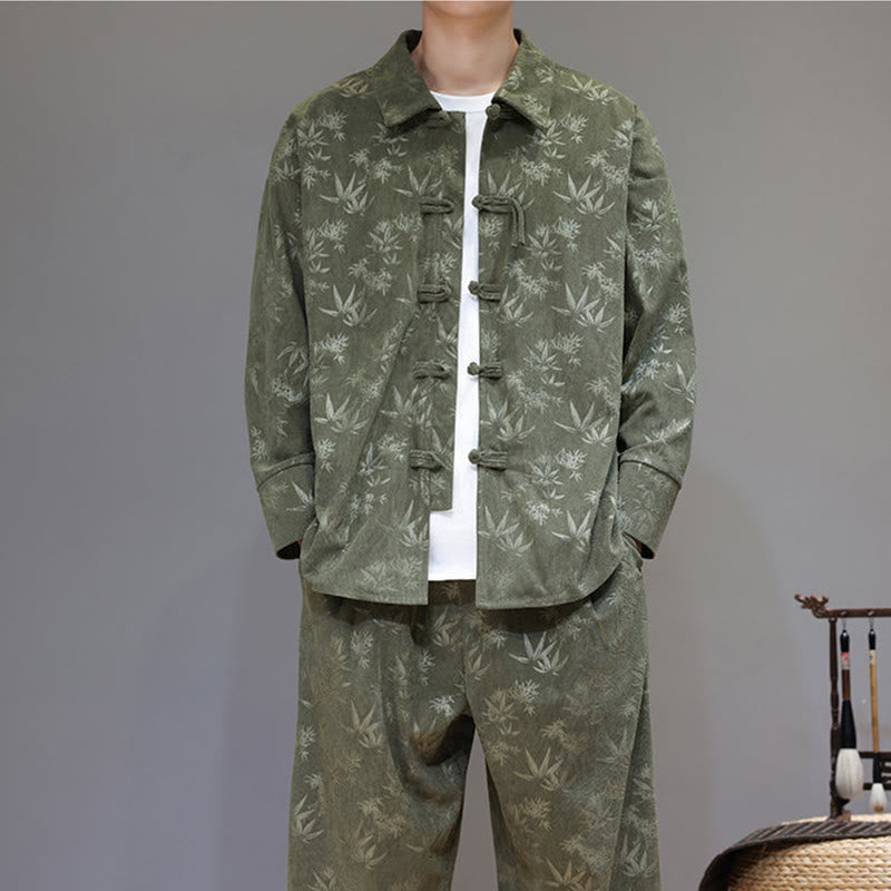 Conjunto de 2 Buddha Stones de traje Tang de bambú grueso de invierno para hombre, de pana de algodón con botones de rana, chaqueta de manga larga y pantalones con bolsillos. - image 7