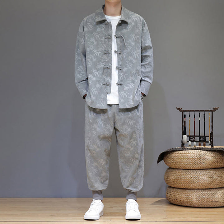 Conjunto de 2 Buddha Stones de traje Tang de bambú grueso de invierno para hombre, de pana de algodón con botones de rana, chaqueta de manga larga y pantalones con bolsillos. - image 9