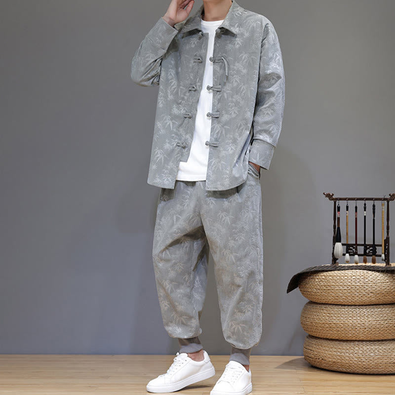 Conjunto de 2 Buddha Stones de traje Tang de bambú grueso de invierno para hombre, de pana de algodón con botones de rana, chaqueta de manga larga y pantalones con bolsillos. - image 17