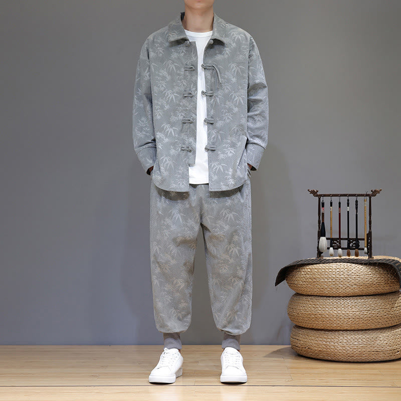 Conjunto de 2 Buddha Stones de traje Tang de bambú grueso de invierno para hombre, de pana de algodón con botones de rana, chaqueta de manga larga y pantalones con bolsillos. - image 12