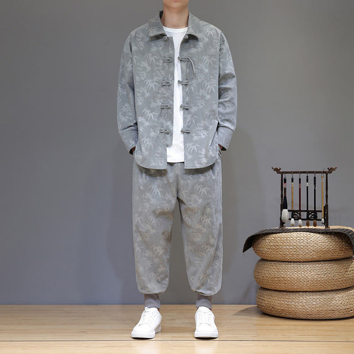 Conjunto de 2 Buddha Stones de traje Tang de bambú grueso de invierno para hombre, de pana de algodón con botones de rana, chaqueta de manga larga y pantalones con bolsillos. - image 12