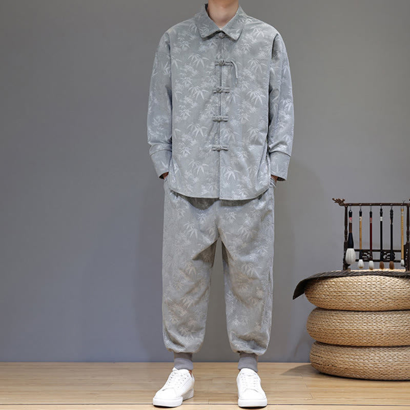 Conjunto de 2 Buddha Stones de traje Tang de bambú grueso de invierno para hombre, de pana de algodón con botones de rana, chaqueta de manga larga y pantalones con bolsillos. - image 16