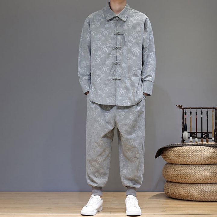 Conjunto de 2 Buddha Stones de traje Tang de bambú grueso de invierno para hombre, de pana de algodón con botones de rana, chaqueta de manga larga y pantalones con bolsillos. - image 16