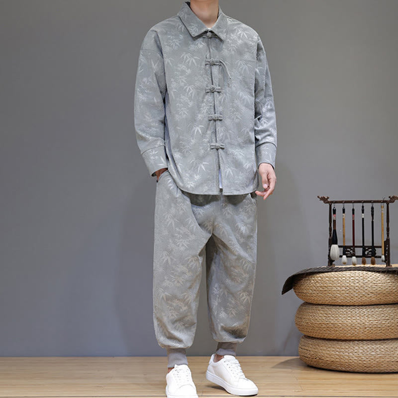 Conjunto de 2 Buddha Stones de traje Tang de bambú grueso de invierno para hombre, de pana de algodón con botones de rana, chaqueta de manga larga y pantalones con bolsillos. - image 13