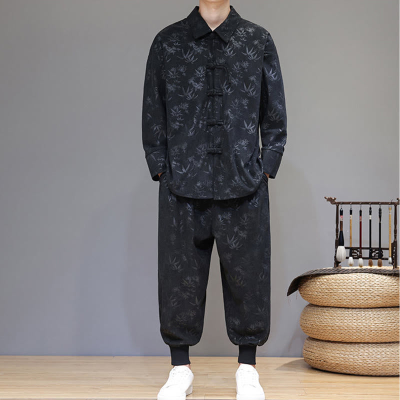 Conjunto de 2 Buddha Stones de traje Tang de bambú grueso de invierno para hombre, de pana de algodón con botones de rana, chaqueta de manga larga y pantalones con bolsillos. - image 28