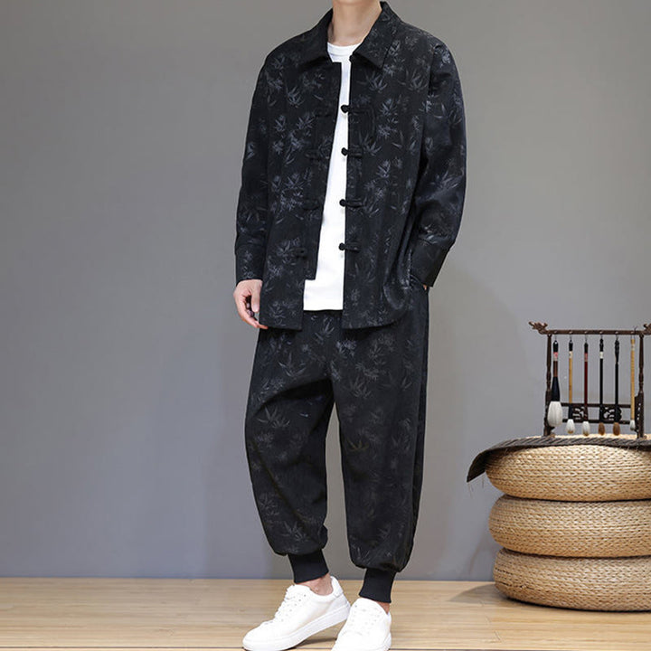 Conjunto de 2 Buddha Stones de traje Tang de bambú grueso de invierno para hombre, de pana de algodón con botones de rana, chaqueta de manga larga y pantalones con bolsillos. - image 26