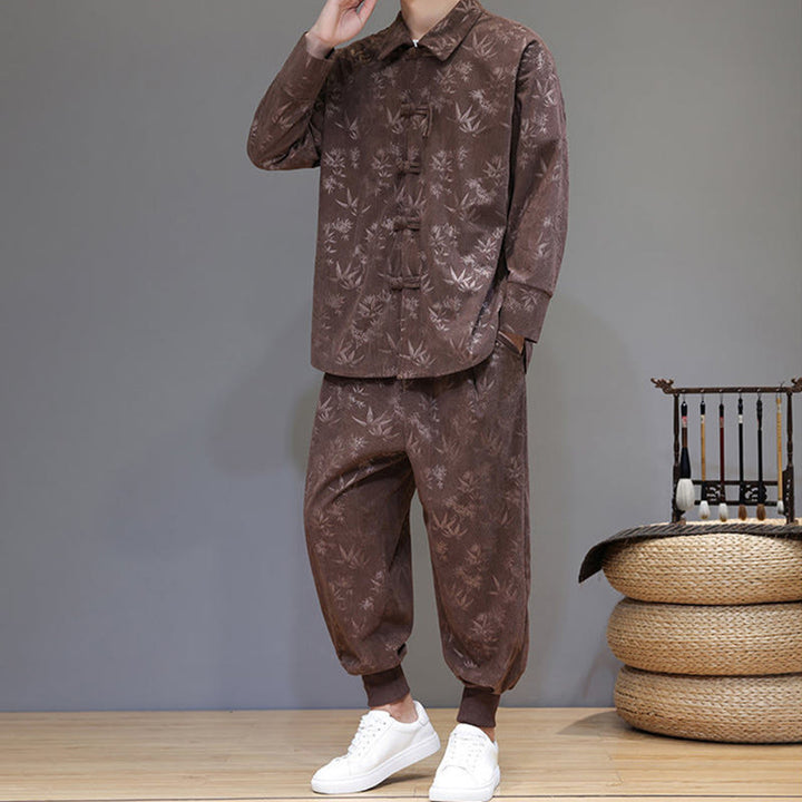 Conjunto de 2 Buddha Stones de traje Tang de bambú grueso de invierno para hombre, de pana de algodón con botones de rana, chaqueta de manga larga y pantalones con bolsillos. - image 32