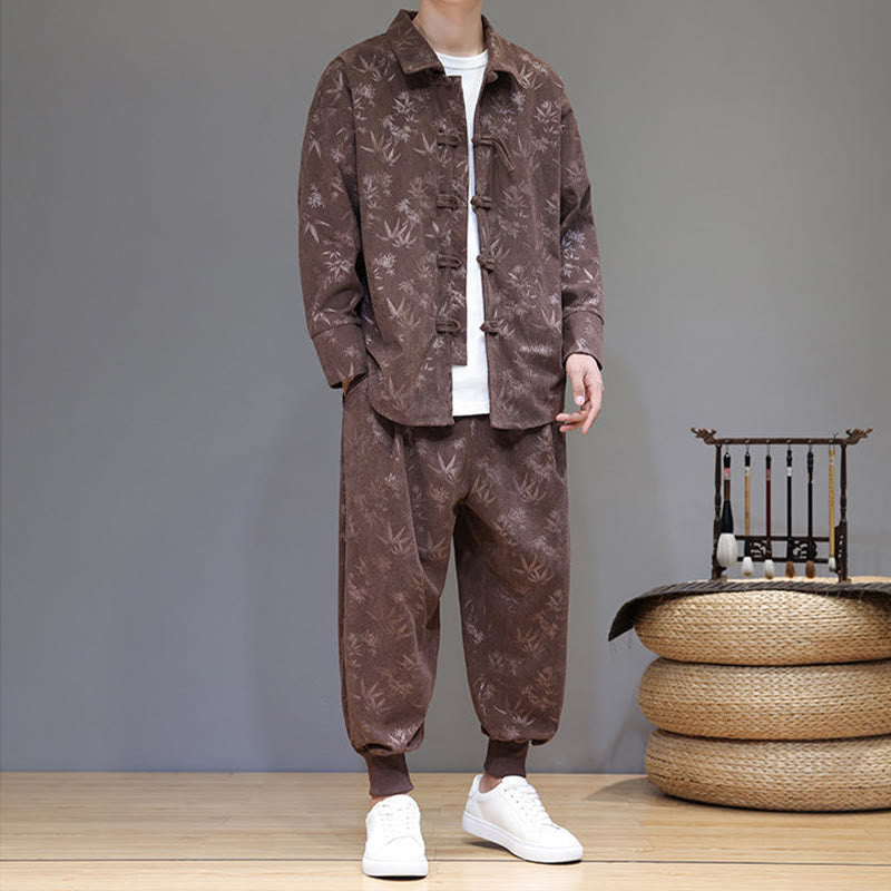 Conjunto de 2 Buddha Stones de traje Tang de bambú grueso de invierno para hombre, de pana de algodón con botones de rana, chaqueta de manga larga y pantalones con bolsillos. - image 31