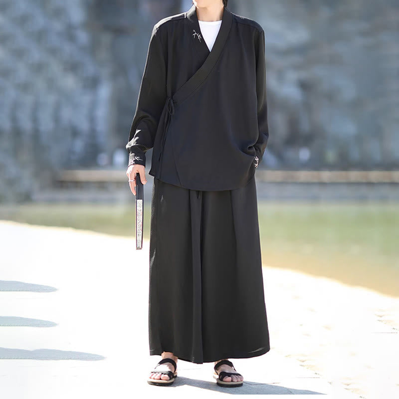 Conjunto de 2 piezas de kimono de algodón con bordado de bambú y cordones Buddha Stones, pantalones hasta los tobillos con bolsillos, ropa de meditación para hombre - image 2