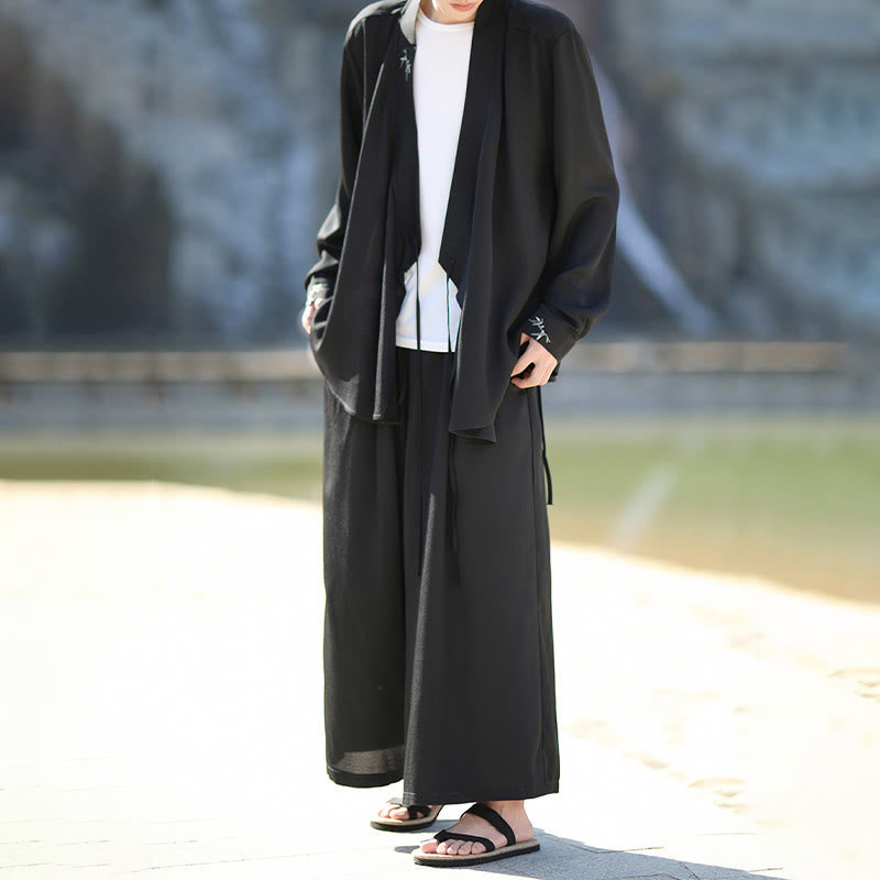 Conjunto de 2 piezas de kimono de algodón con bordado de bambú y cordones Buddha Stones, pantalones hasta los tobillos con bolsillos, ropa de meditación para hombre - image 1