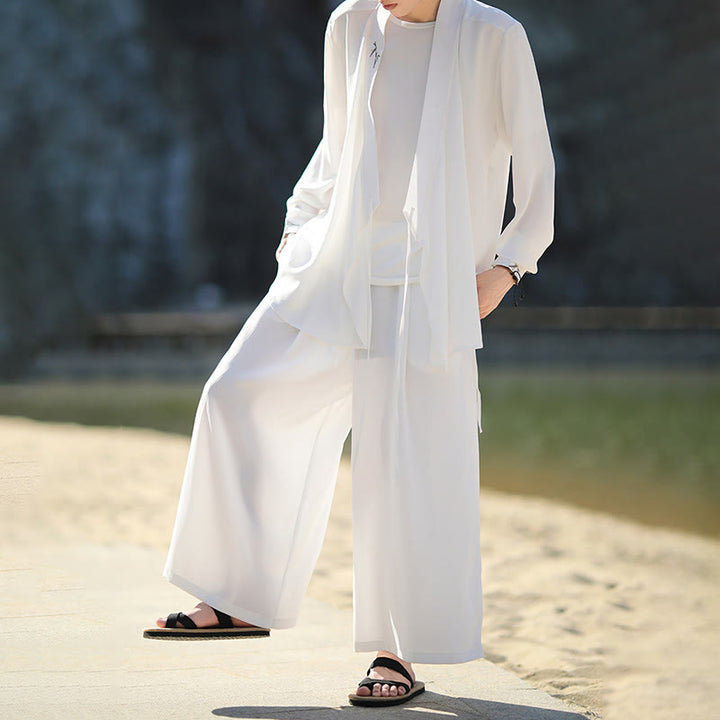 Conjunto de 2 piezas de kimono de algodón con bordado de bambú y cordones Buddha Stones, pantalones hasta los tobillos con bolsillos, ropa de meditación para hombre - image 11