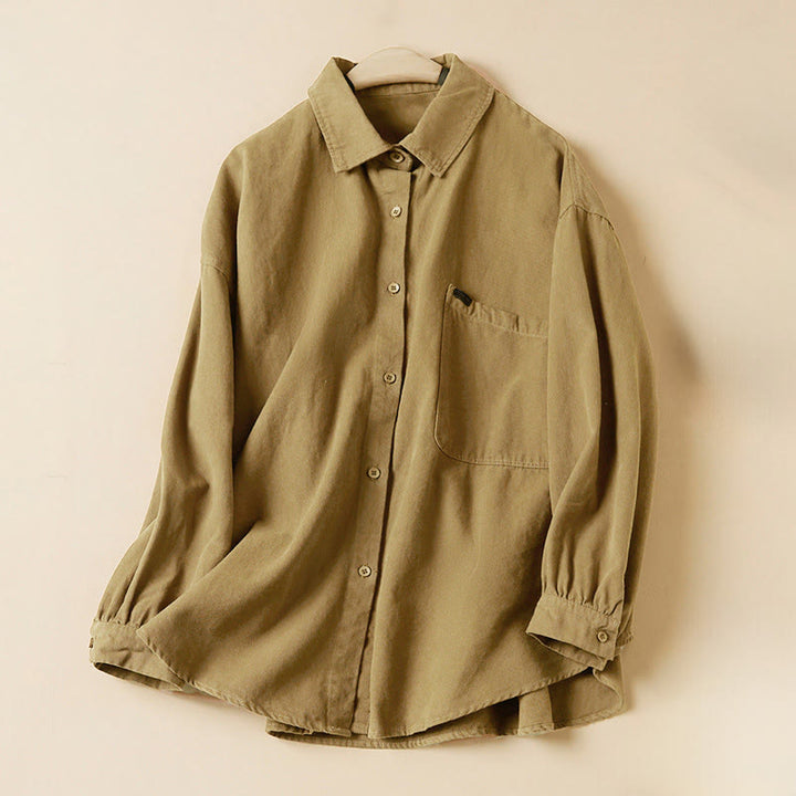 Camisa de algodón de manga larga con cuello alto y botones informales para mujer con diseño de Buddha Stones - vara de oro - US14，UK/AU18，EU46 (2XL) - image 5
