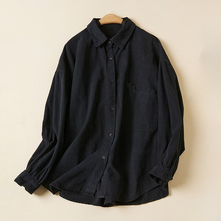 Camisa de algodón de manga larga con cuello alto y botones informales para mujer con diseño de Buddha Stones - Negro - US14，UK/AU18，EU46 (2XL) - image 21
