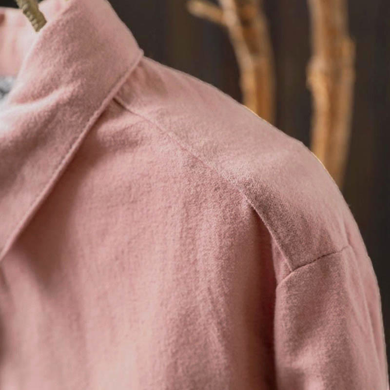 Camisa de algodón de manga larga con cuello alto, botones y estampado de Buddha Stones para mujer - image 7