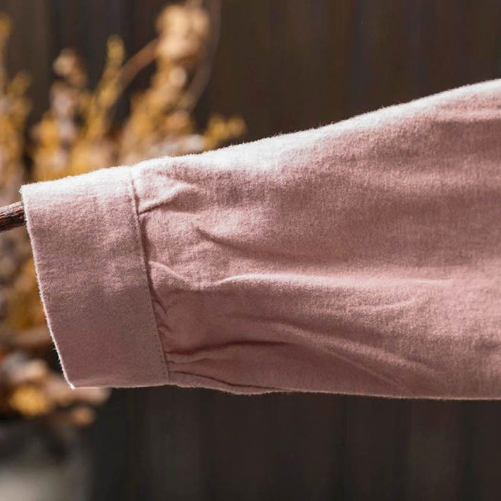 Camisa de algodón de manga larga con cuello alto, botones y estampado de Buddha Stones para mujer - image 14