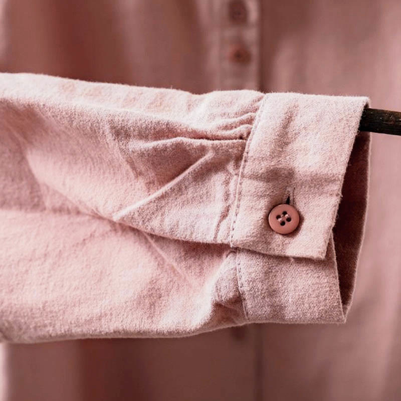 Camisa de algodón de manga larga con cuello alto, botones y estampado de Buddha Stones para mujer - image 13