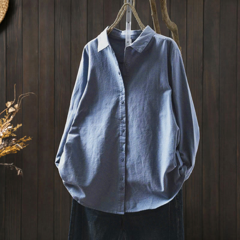 Camisa de algodón de manga larga con cuello alto, botones y estampado de Buddha Stones para mujer - Azul cielo claro - US6, UK/AU10, EU38 (L) - image 26