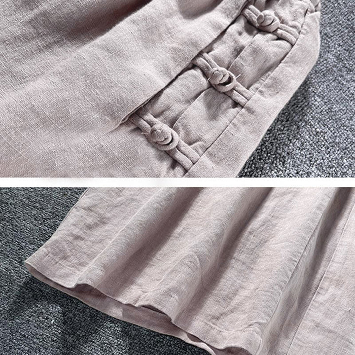 Pantalones casuales de cintura alta, anchos y bolsillos con botones de rana de Buddha Stones - image 7