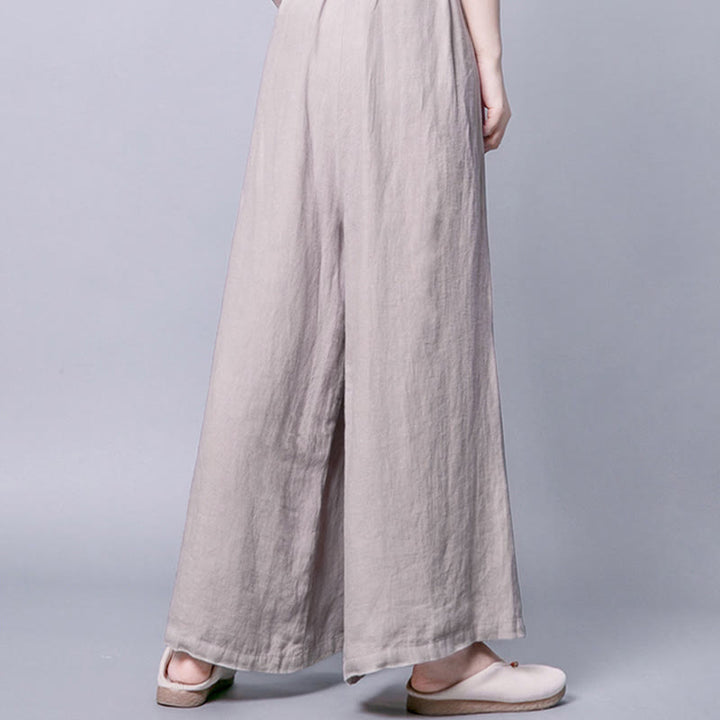 Pantalones casuales de cintura alta, anchos y bolsillos con botones de rana de Buddha Stones - image 3