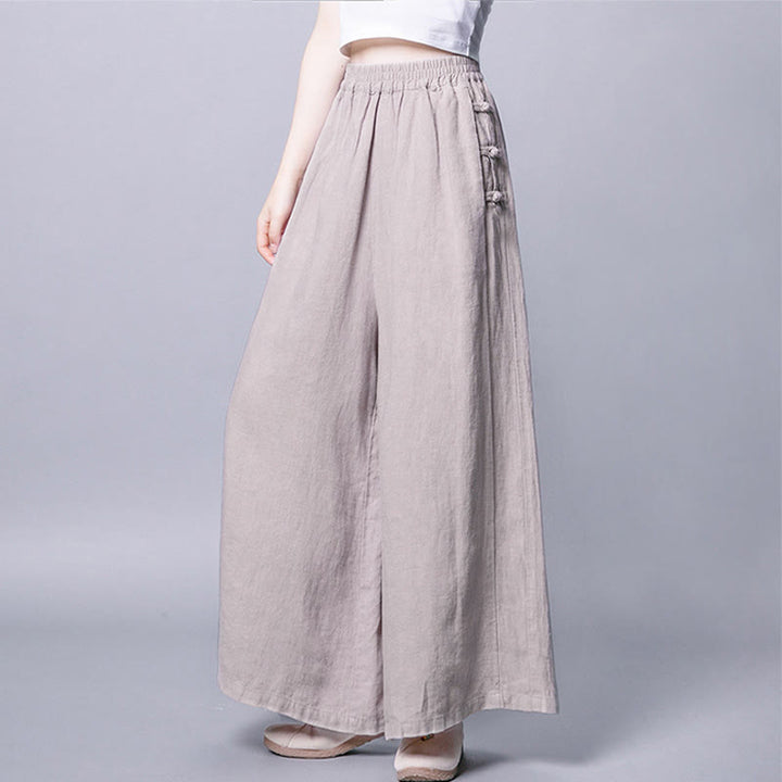 Pantalones casuales de cintura alta, anchos y bolsillos con botones de rana de Buddha Stones - image 2