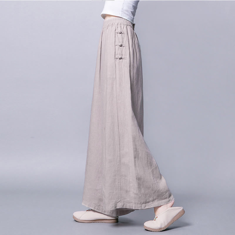 Pantalones casuales de cintura alta, anchos y bolsillos con botones de rana de Buddha Stones - Lino - US12, UK/AU16, EU44 (3XL) - image 0