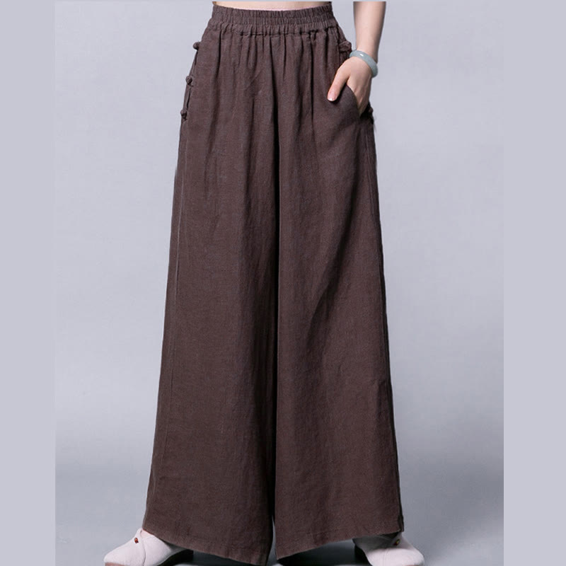 Pantalones casuales de cintura alta, anchos y bolsillos con botones de rana de Buddha Stones - image 10