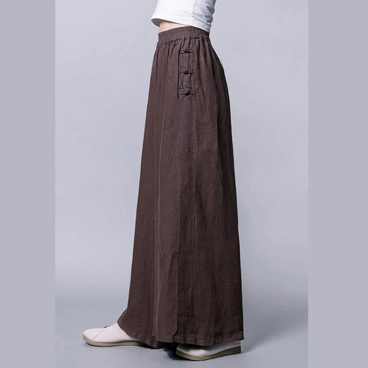 Pantalones casuales de cintura alta, anchos y bolsillos con botones de rana de Buddha Stones - image 11