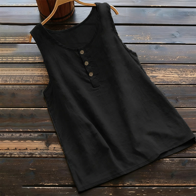 Chaleco de mujer Buddha Stones, color liso, cuello redondo y botones. - Negro - US18, UK/AU22, EU50 (5XL) - image 0