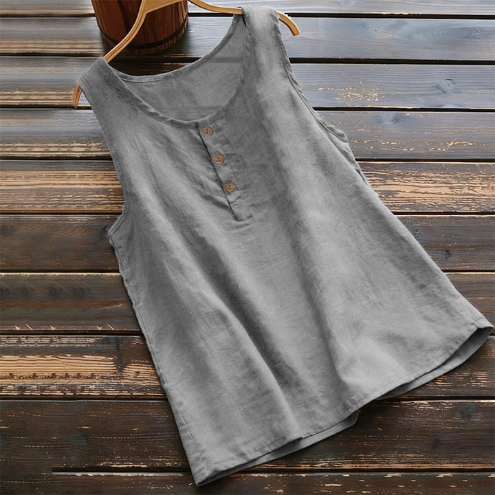 Chaleco de verano con botones y cuello redondo de color puro para mujer de Buddha Stones - Gris - US18, UK/AU22, EU50 (5XL) - image 2