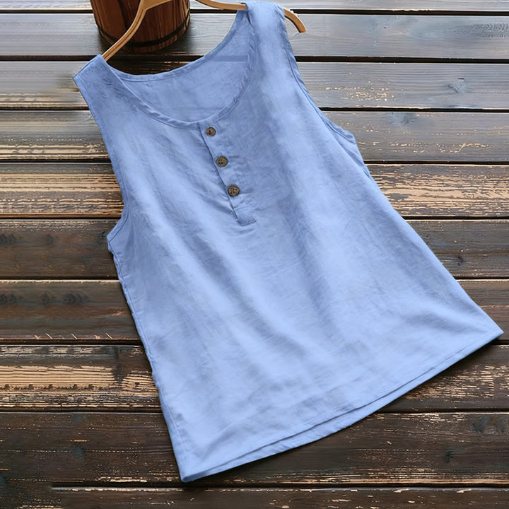 Chaleco de verano con botones y cuello redondo de color puro para mujer de Buddha Stones - Azul real - US18, UK/AU22, EU50 (5XL) - image 3